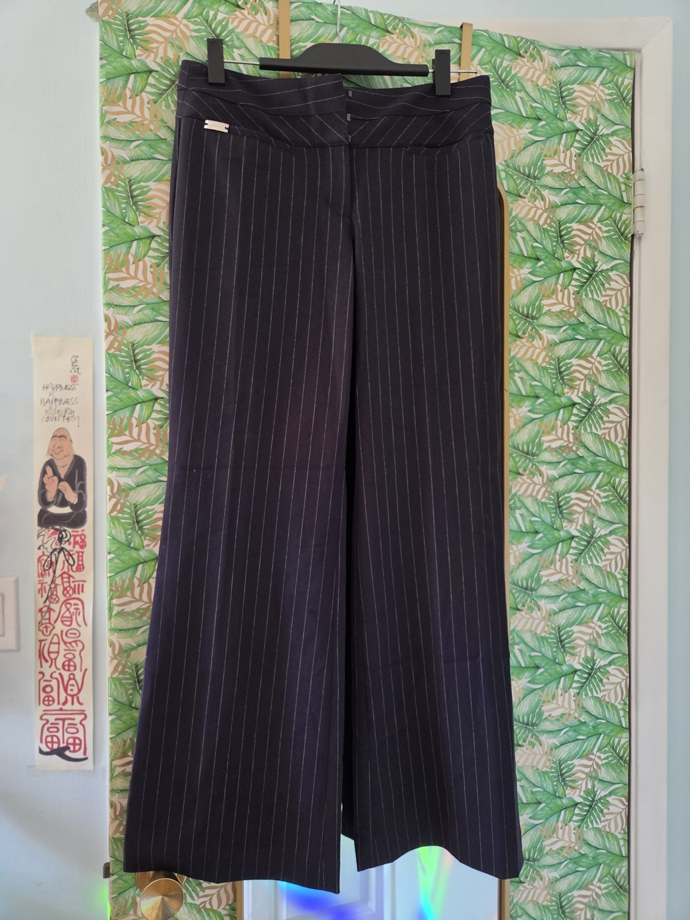 Express Editor Black Pinstripe Wide-Leg Trousers